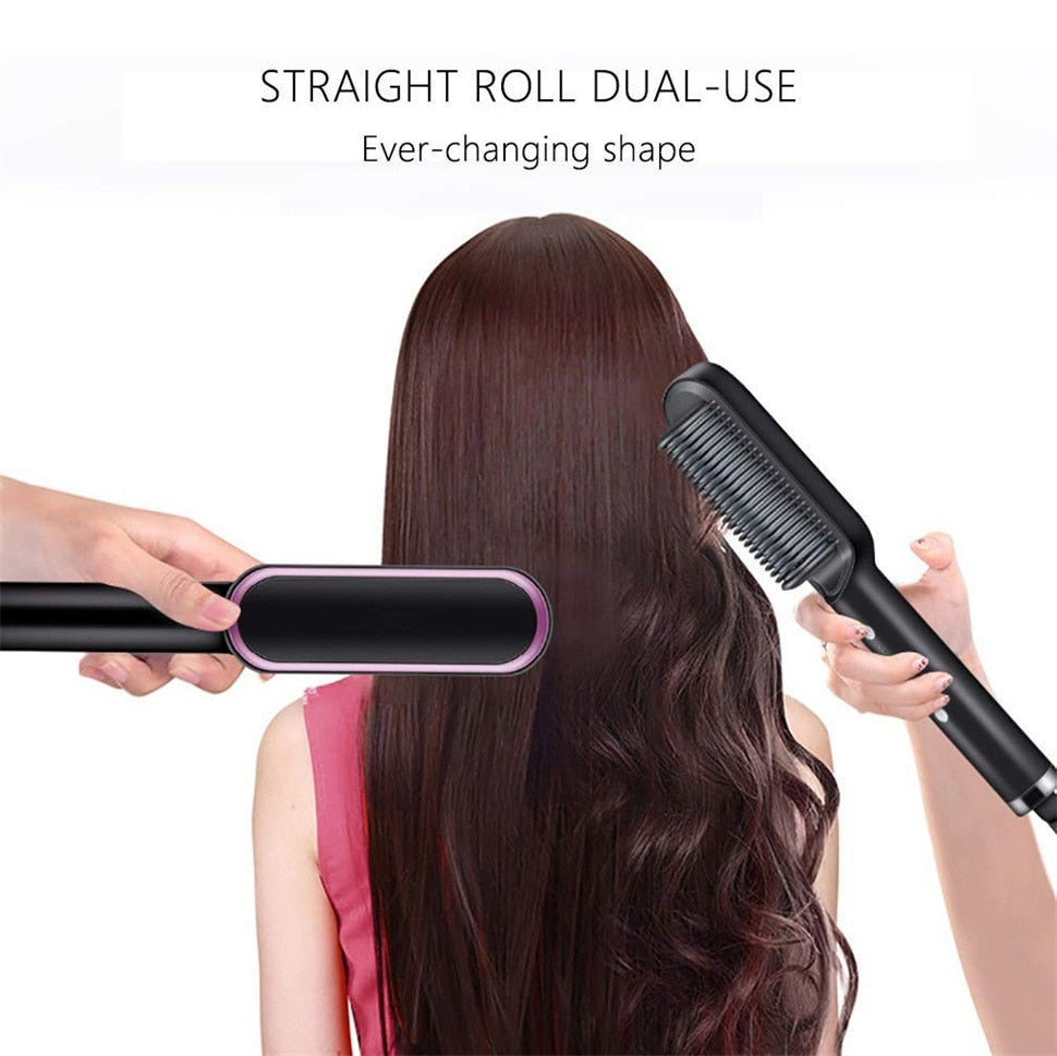 Electric Hair Straightener Brush Adjustment Heat Styling Curler