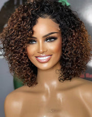 13X4 Lace Front Bob -Ombre Brown Colored Curly Short Glueless Wig