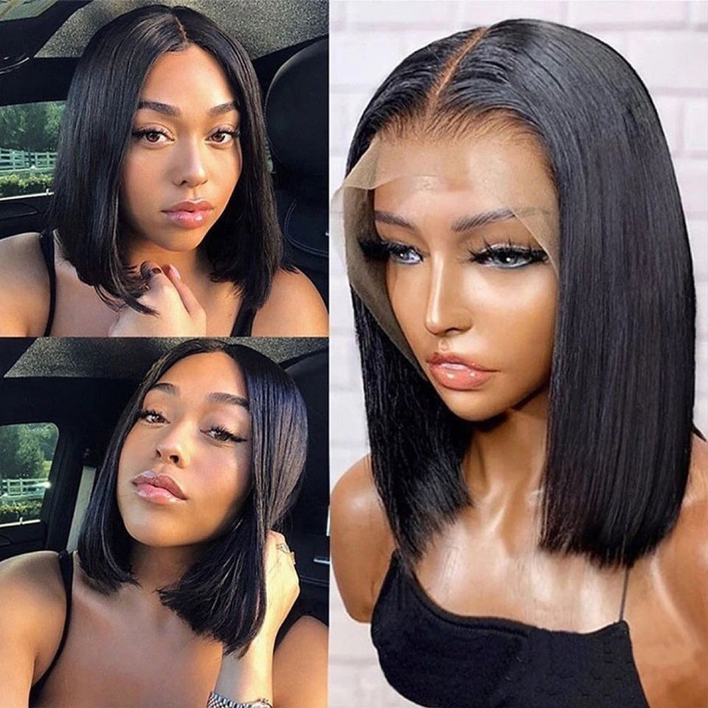 Bob Wig Lace Front Human Hair Natural Color Non-Remy Human Hair