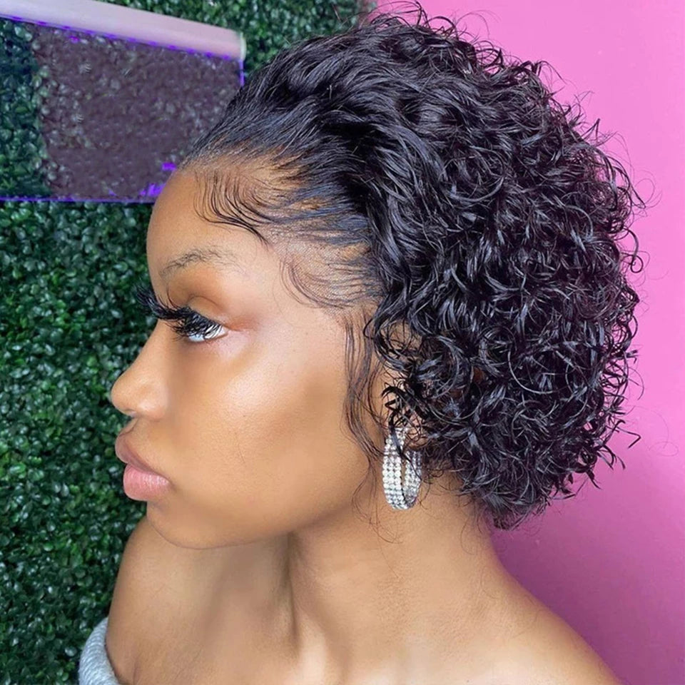 Affordable Pixie Cut Curly Bob Wigs -Transparent Lace Wig