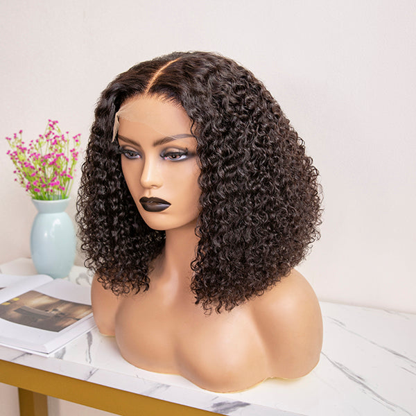 5 x 5 NATURAL HAIRLINE-KINKY CURLY NECK LENGTH UNDETECTABLE LACE WIG