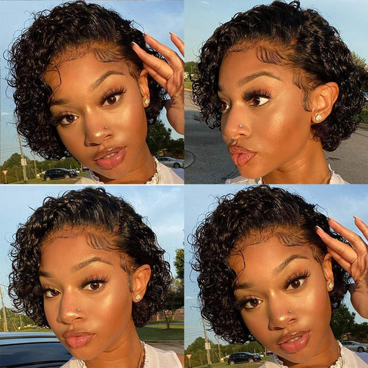 Affordable Pixie Cut Curly Bob Wigs -Transparent Lace Wig