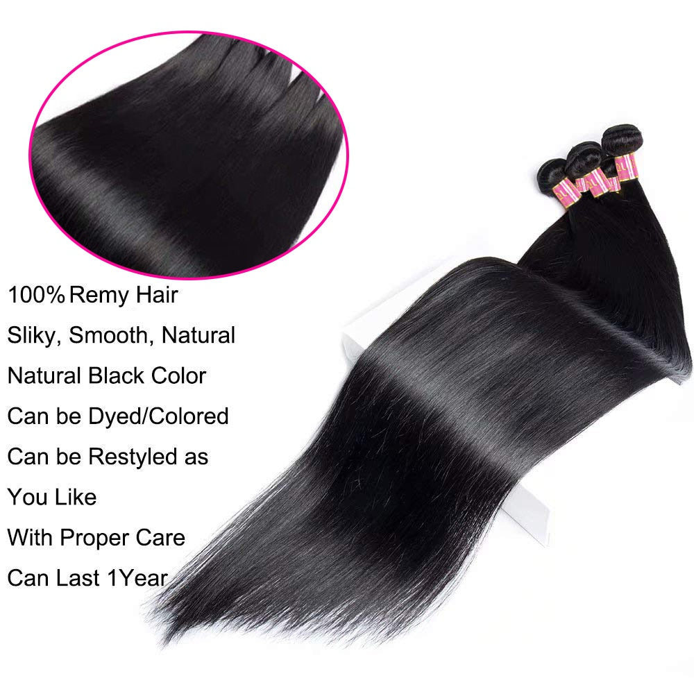 100% Remy Straight Human Hair Bundles Peruvian Hair