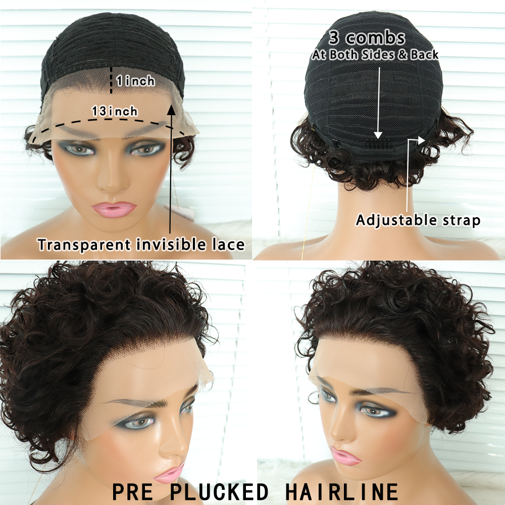 Affordable Pixie Cut Curly Bob Wigs -Transparent Lace Wig