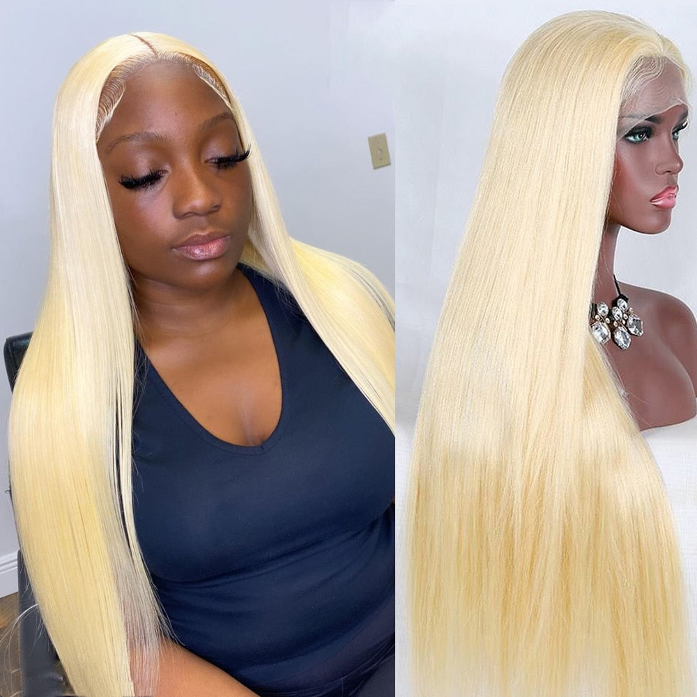 Bone Straight HD Lace Front Human Hair Wig  Brazilian 13x1 T Part  HD- Blonde and Black color