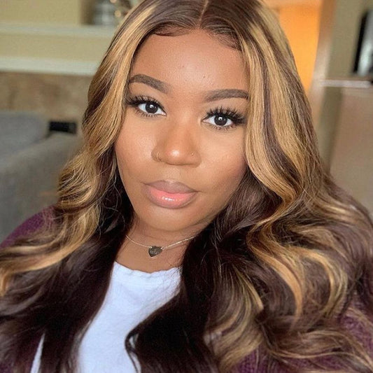 13x1 Ombre and Blonde Brown Highlight Body Wave Lace Front Human Hair