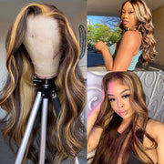 Highlight Ombre Lace Front  T-Part Lace Wig Brazilian Honey Blonde Body Wave