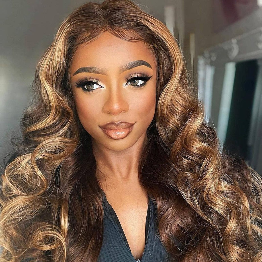 13x1 Ombre and Blonde Brown Highlight Body Wave Lace Front Human Hair