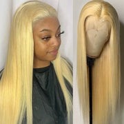 Pre Plucked Glueless Bone Straight Colored Honey Blonde Lace Front Wig -613 Lace Frontal
