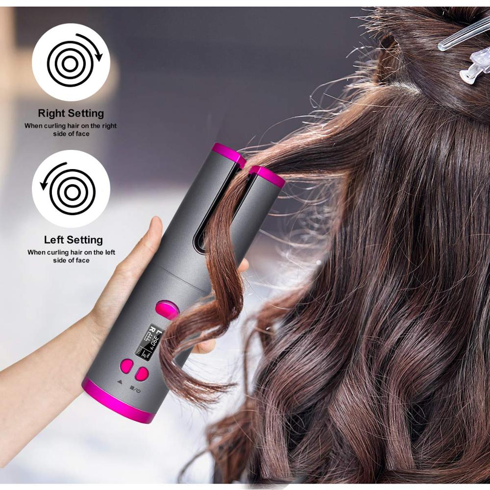 Cordless Automatic Hair Curler Iron USB Rechargeable LCD Display Wireless Rotating Iron