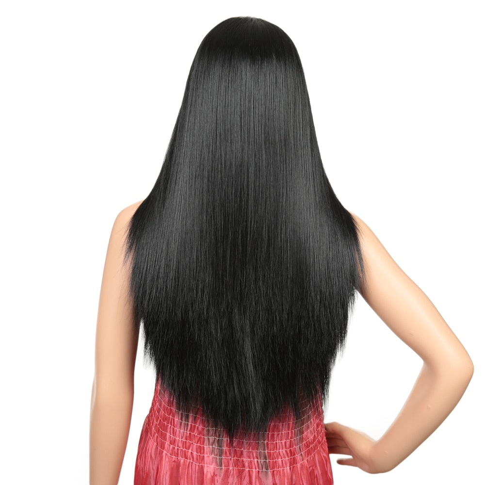 Straight Synthetic Lace Wigs  Heat Resistant Natural Black Middle Part