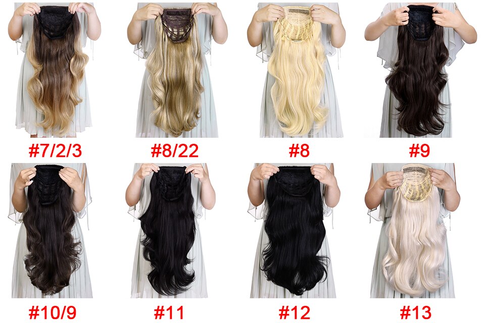 24 Inch Body Wave 3/4 Half Wig Long Synthetic Hair Clips Extension wig