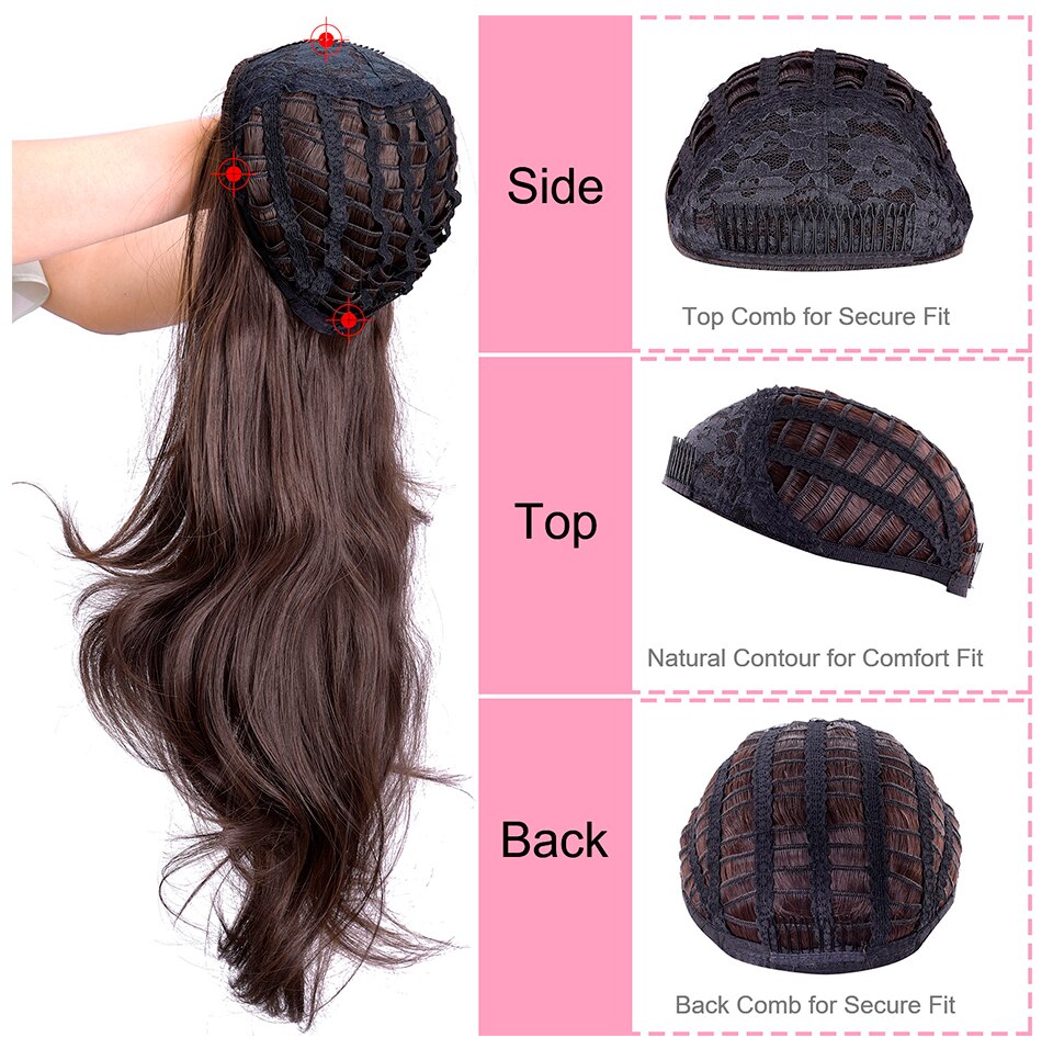 24 Inch Body Wave 3/4 Half Wig Long Synthetic Hair Clips Extension wig