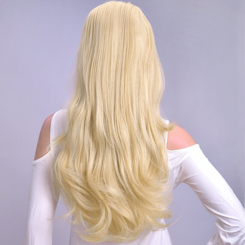 24 Inch Body Wave 3/4 Half Wig Long Synthetic Hair Clips Extension wig