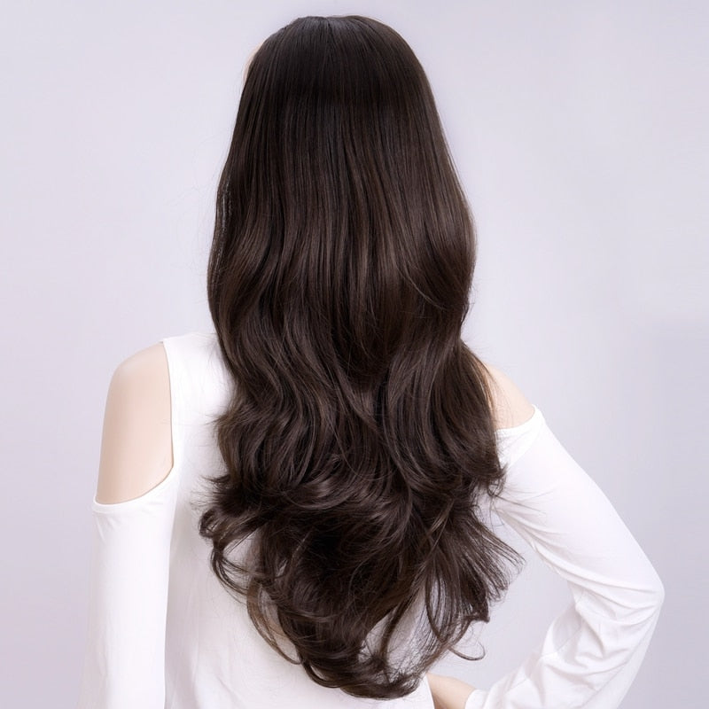 24 Inch Body Wave 3/4 Half Wig Long Synthetic Hair Clips Extension wig