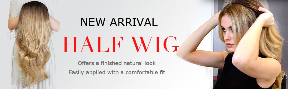24 Inch Body Wave 3/4 Half Wig Long Synthetic Hair Clips Extension wig