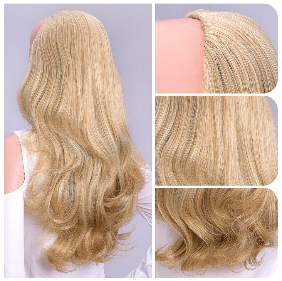 24 Inch Body Wave 3/4 Half Wig Long Synthetic Hair Clips Extension wig