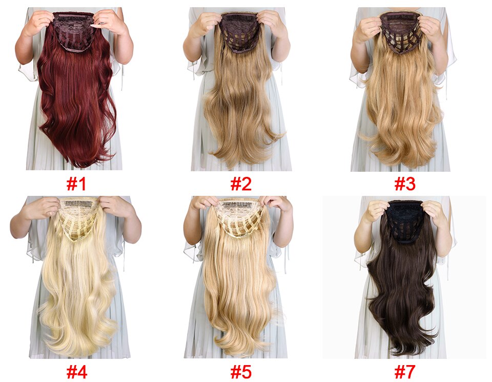 24 Inch Body Wave 3/4 Half Wig Long Synthetic Hair Clips Extension wig