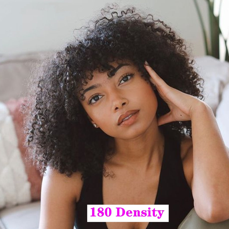 Afro Kinky Curly Wig With Bangs  200 Density -Deep Wave Wig