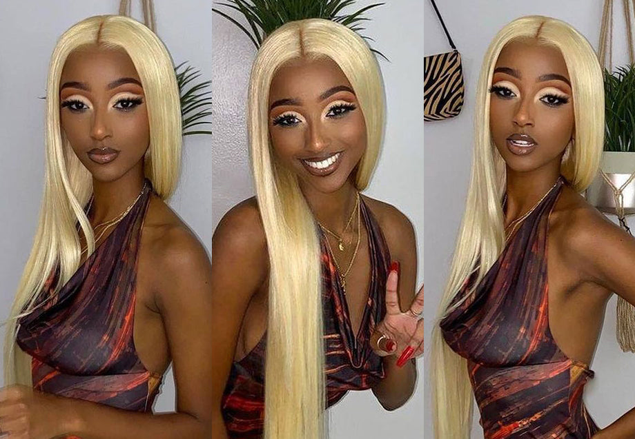 613 Blonde 4x4 Lace Closure Wig Straight Human Hair- Pre Plucked Honey Blonde