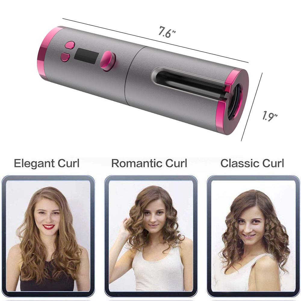 Cordless Automatic Hair Curler Iron USB Rechargeable LCD Display Wireless Rotating Iron