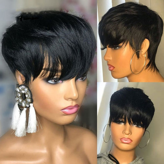 Brazilian Virgin Hair Pixie Cut Wig -Natrual color