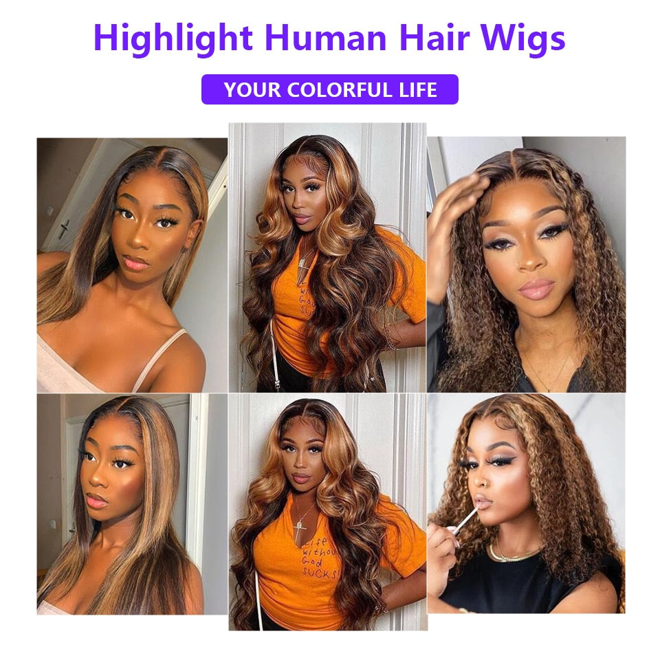 Bone Straight Highlight Human Hair Honey Blonde Transparent Lace Wigs Remy T Part Brazilian