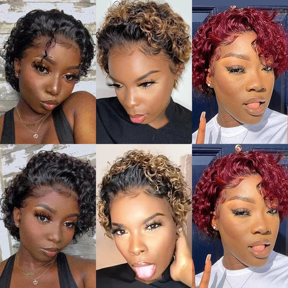 Pixie Cut Curly Short Human Hair Lace Front Wig