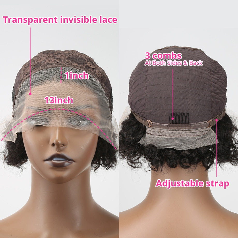 Pixie Cut Curly Short Human Hair Lace Front Wig