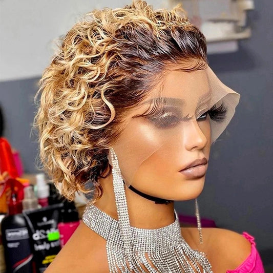 Pixie Cut Curly Short Human Hair Lace Front Wig