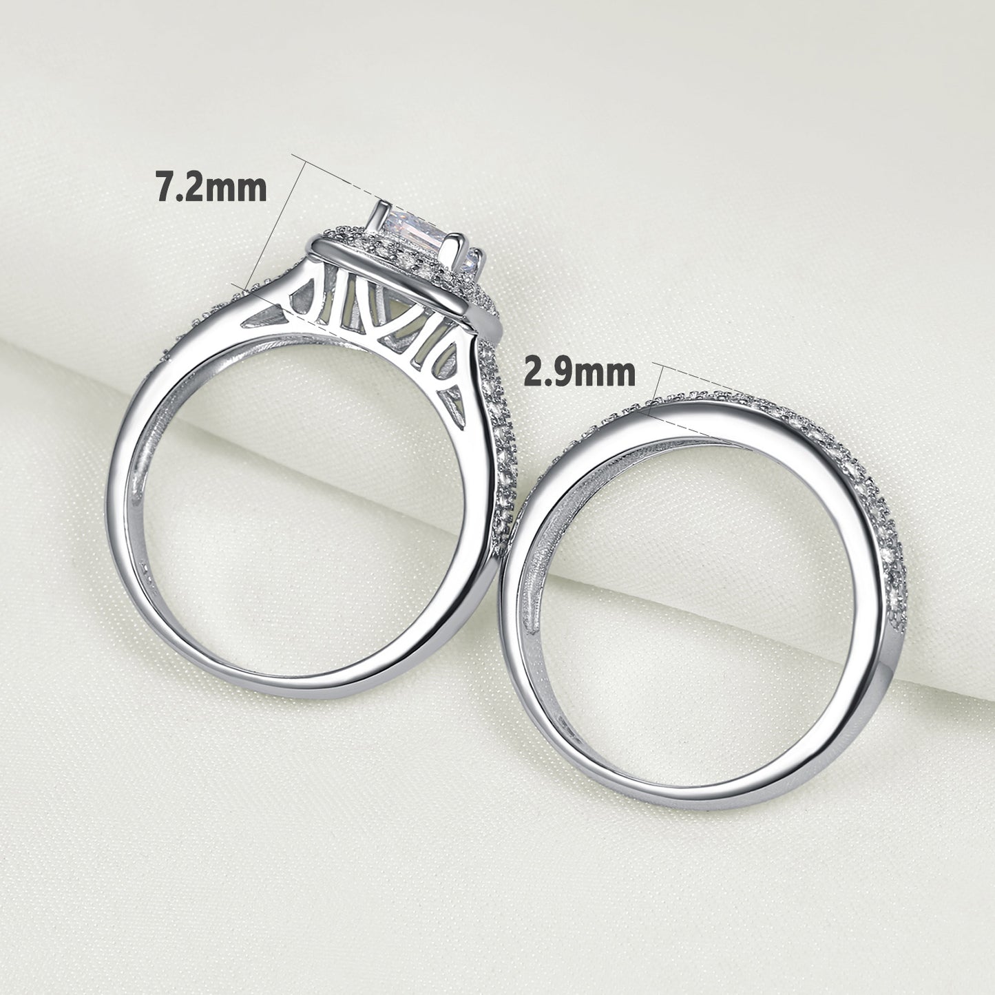 2 Pcs Classic Wedding Rings For Women 925 Sterling Silver Jewelry