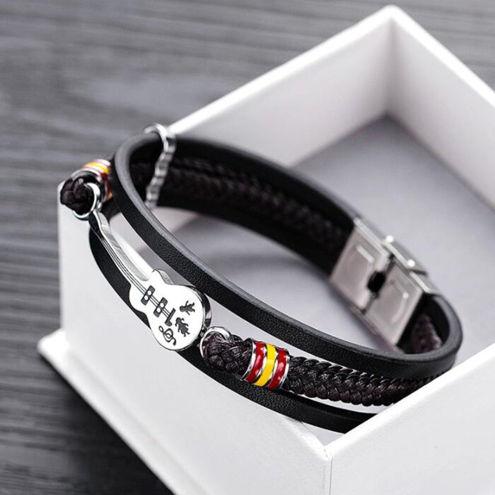 Unisex Casual Fashion Braided Leather Bracelets Guitar Cuff Strap