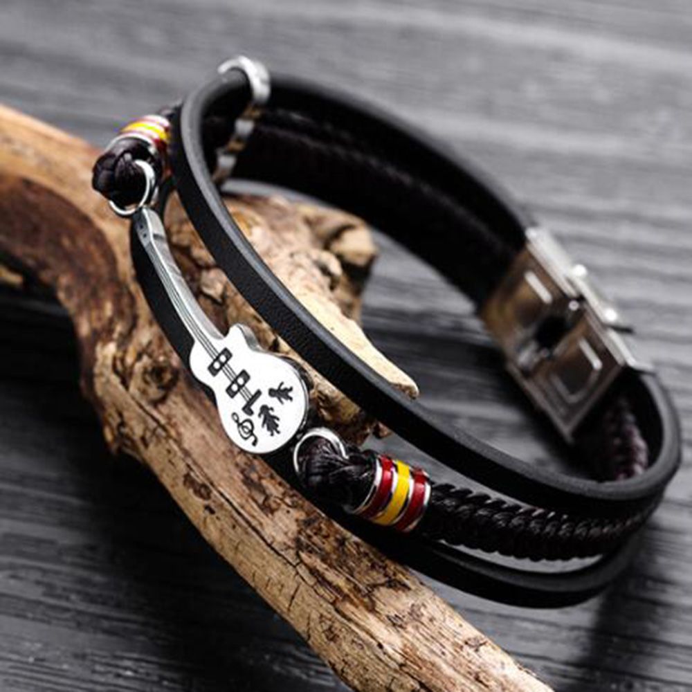 Unisex Casual Fashion Braided Leather Bracelets Guitar Cuff Strap