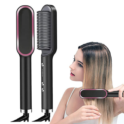Electric Hair Straightener Brush Adjustment Heat Styling Curler