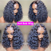 Short Bob Transparent Pre Plucked  Deep Wave Lace Front Human Hair Wig
