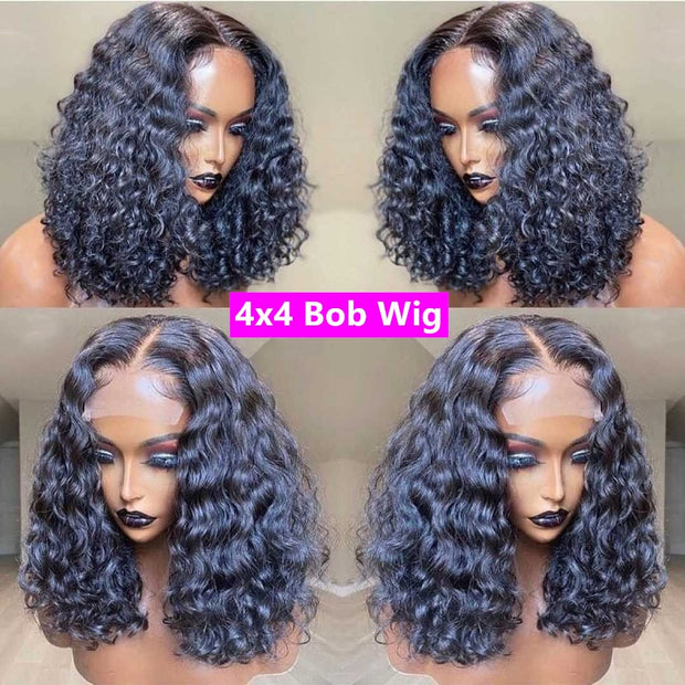 Short Bob Transparent Pre Plucked  Deep Wave Lace Front Human Hair Wig