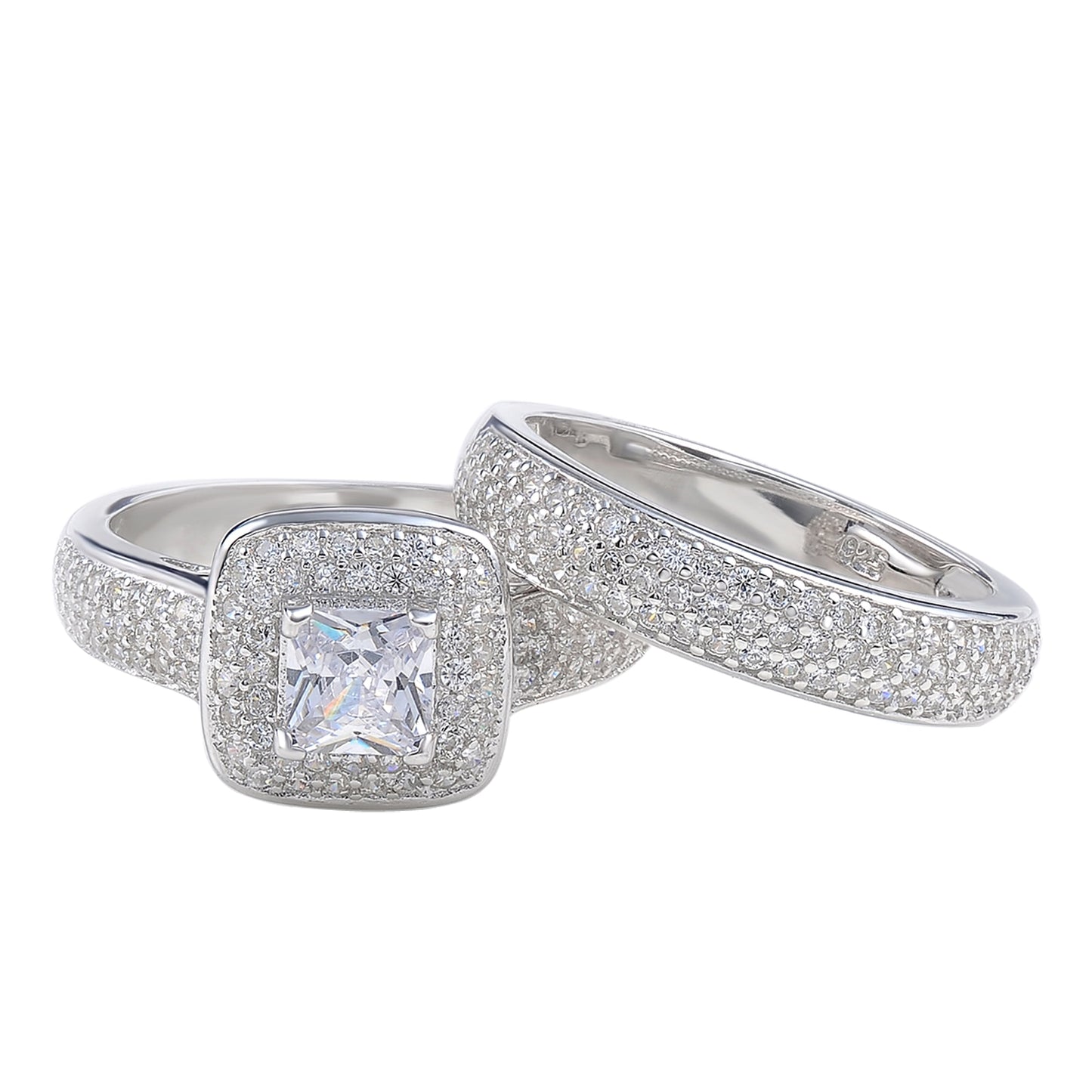 2 Pcs Classic Wedding Rings For Women 925 Sterling Silver Jewelry