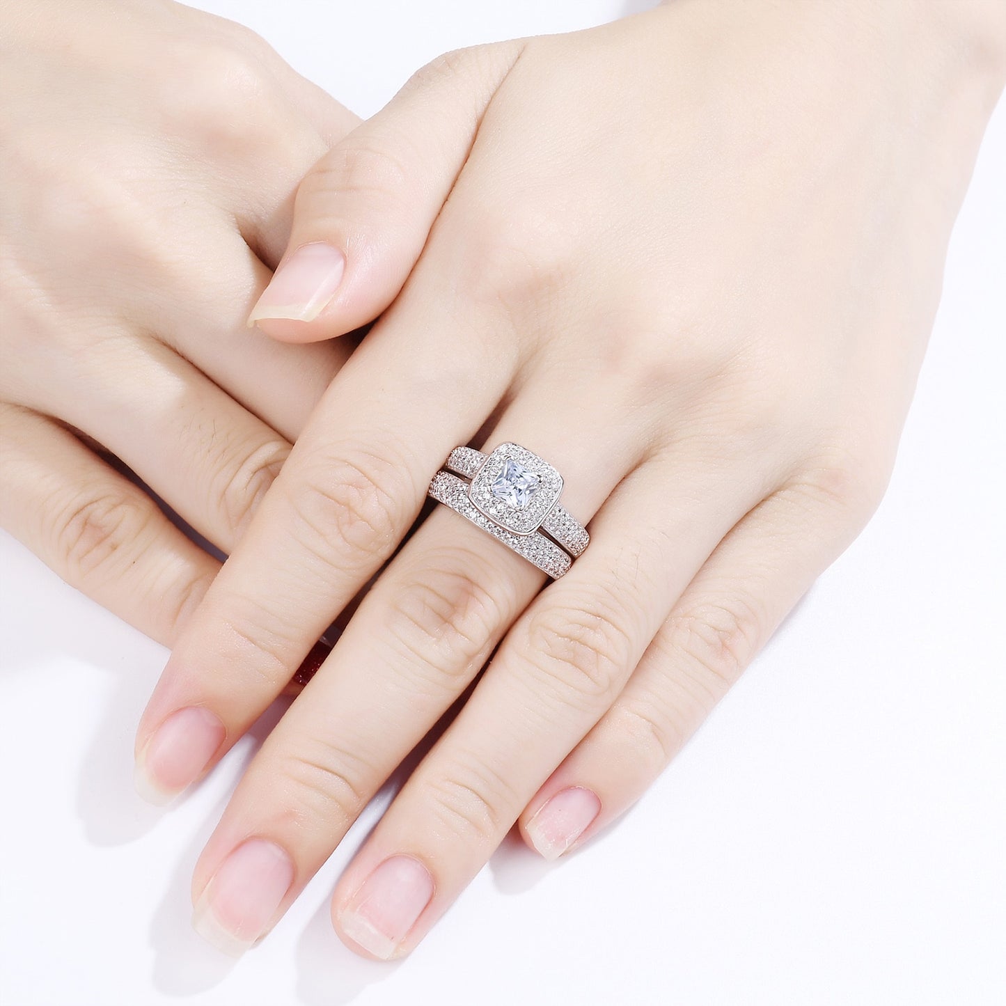 2 Pcs Classic Wedding Rings For Women 925 Sterling Silver Jewelry