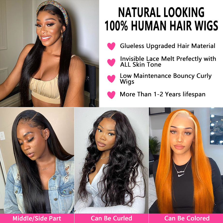 Brazilian 13x4 HD Lace Frontal pre plucked Wigs Human Hair -180 Density