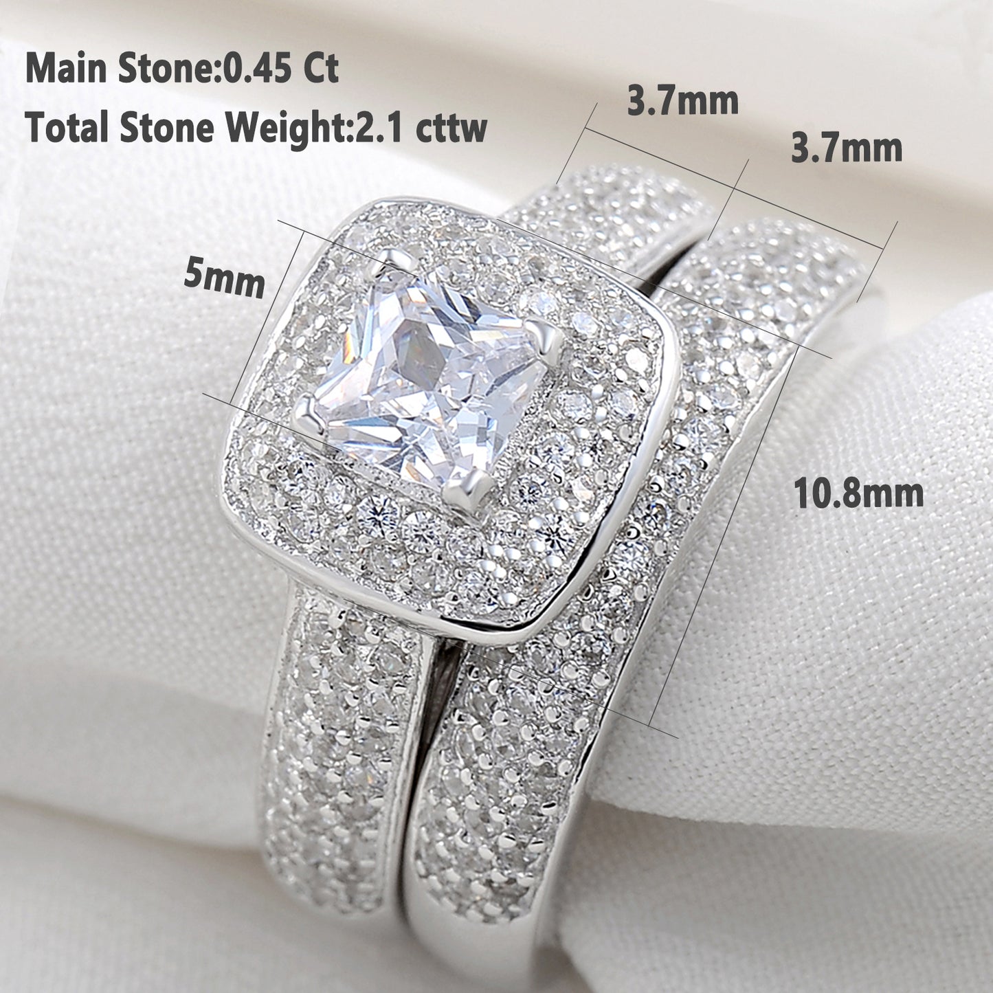 2 Pcs Classic Wedding Rings For Women 925 Sterling Silver Jewelry