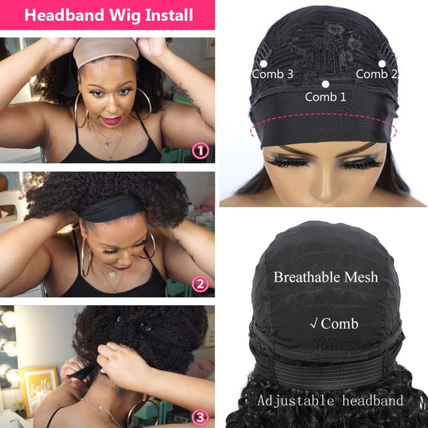 18 Inches Kinky Curly Headband Synthetic Wigs