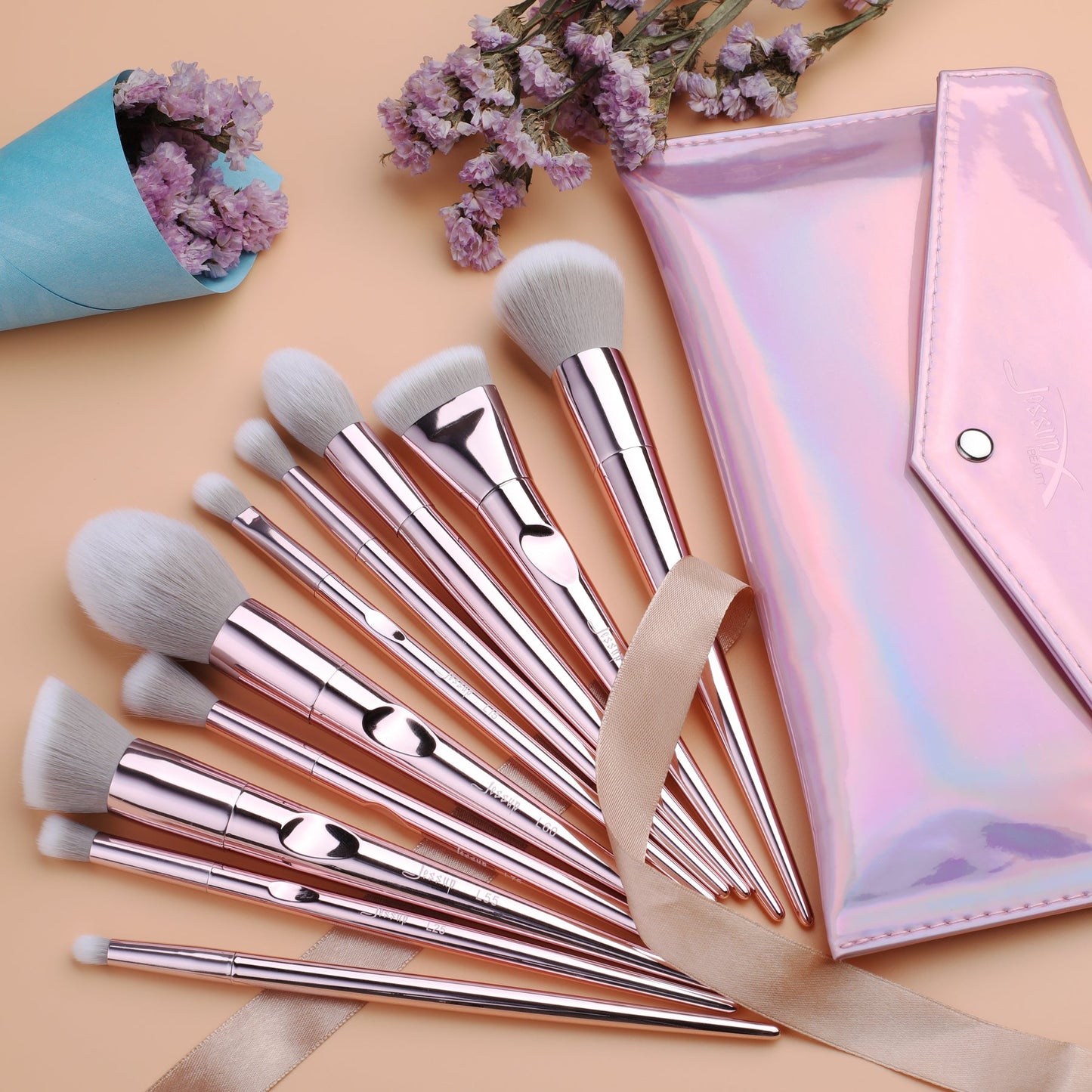10pcs Luxury Pink Makeup brushes sets & cosmetic bag