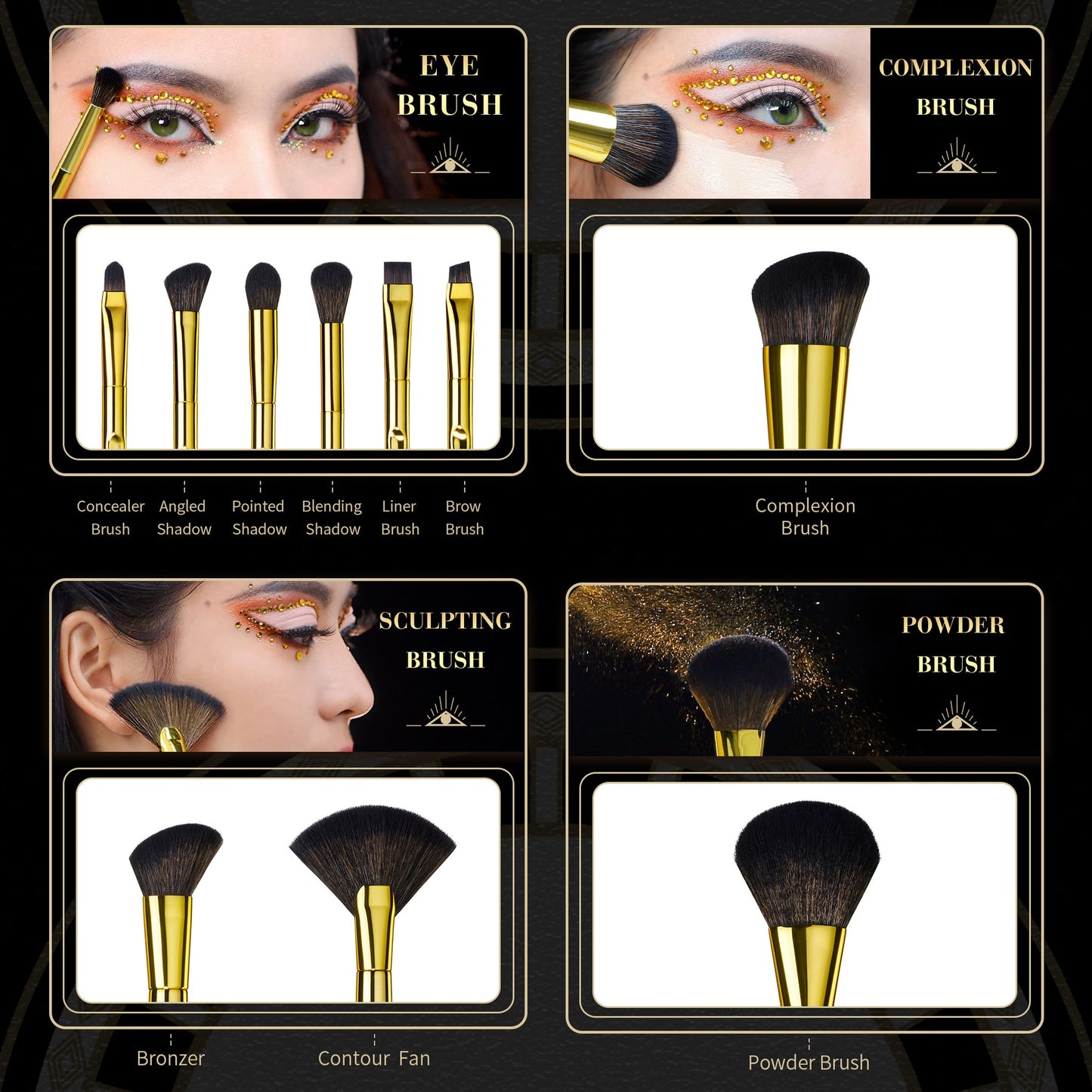 Royal Iconic Gold Makeup Brush Set 10Pcs