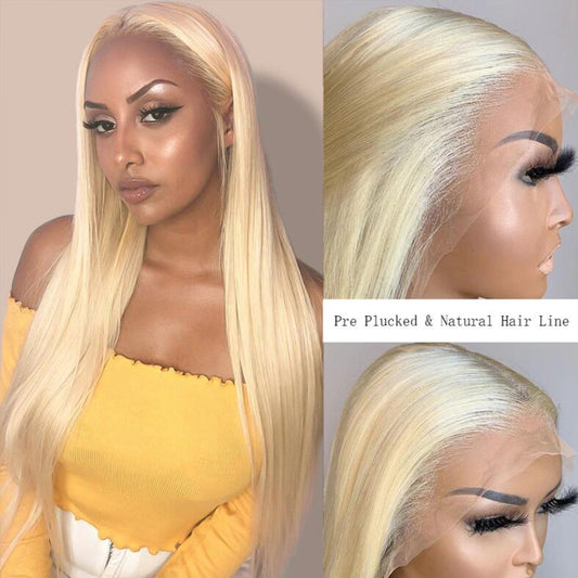 Bone Straight HD Lace Front Human Hair Wig  Brazilian 13x1 T Part  HD- Blonde and Black color