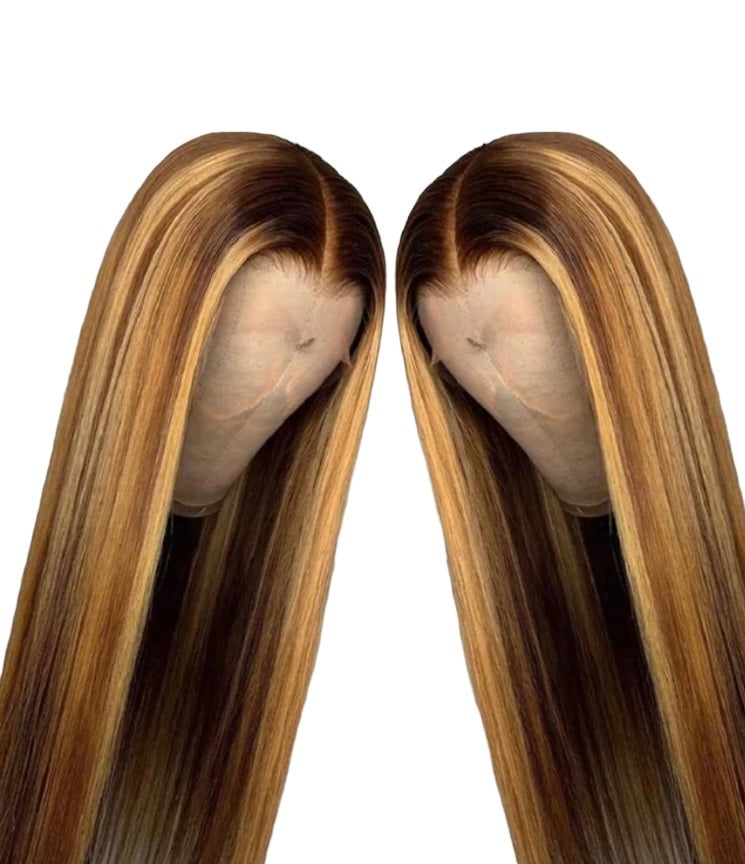 Bone Straight Highlight Human Hair Honey Blonde Transparent Lace Wigs Remy T Part Brazilian