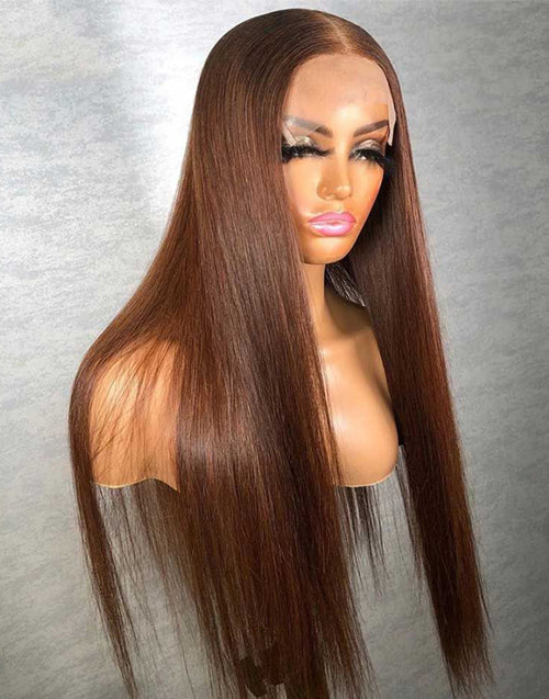 Chocolate Brown Virgin Human Hair Closure Wig-Straight 10"-30"
