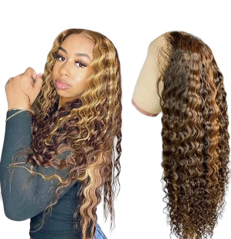 Bone Straight Highlight Human Hair Honey Blonde Transparent Lace Wigs Remy T Part Brazilian
