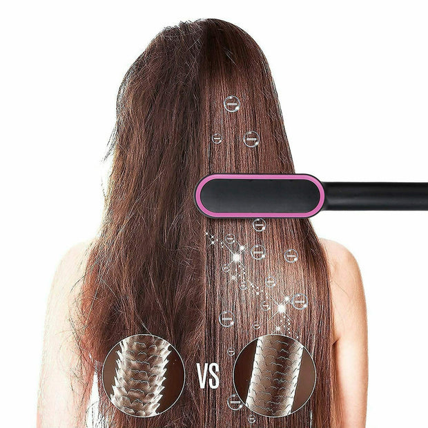 2-in-1 Electric Hair Straightener Brush Adjustment Heat Styling Curler