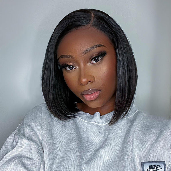 10" BOB WIG WITH NATURAL SIDE PART GLUELESS MINIMALIST LACE -150% Density