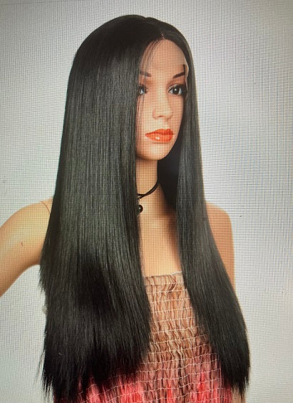Straight Synthetic Lace Wigs  Heat Resistant Natural Black Middle Part